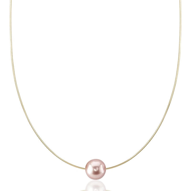 14K Round Omega Large Pink 13mm Pearl Solitaire Necklace
