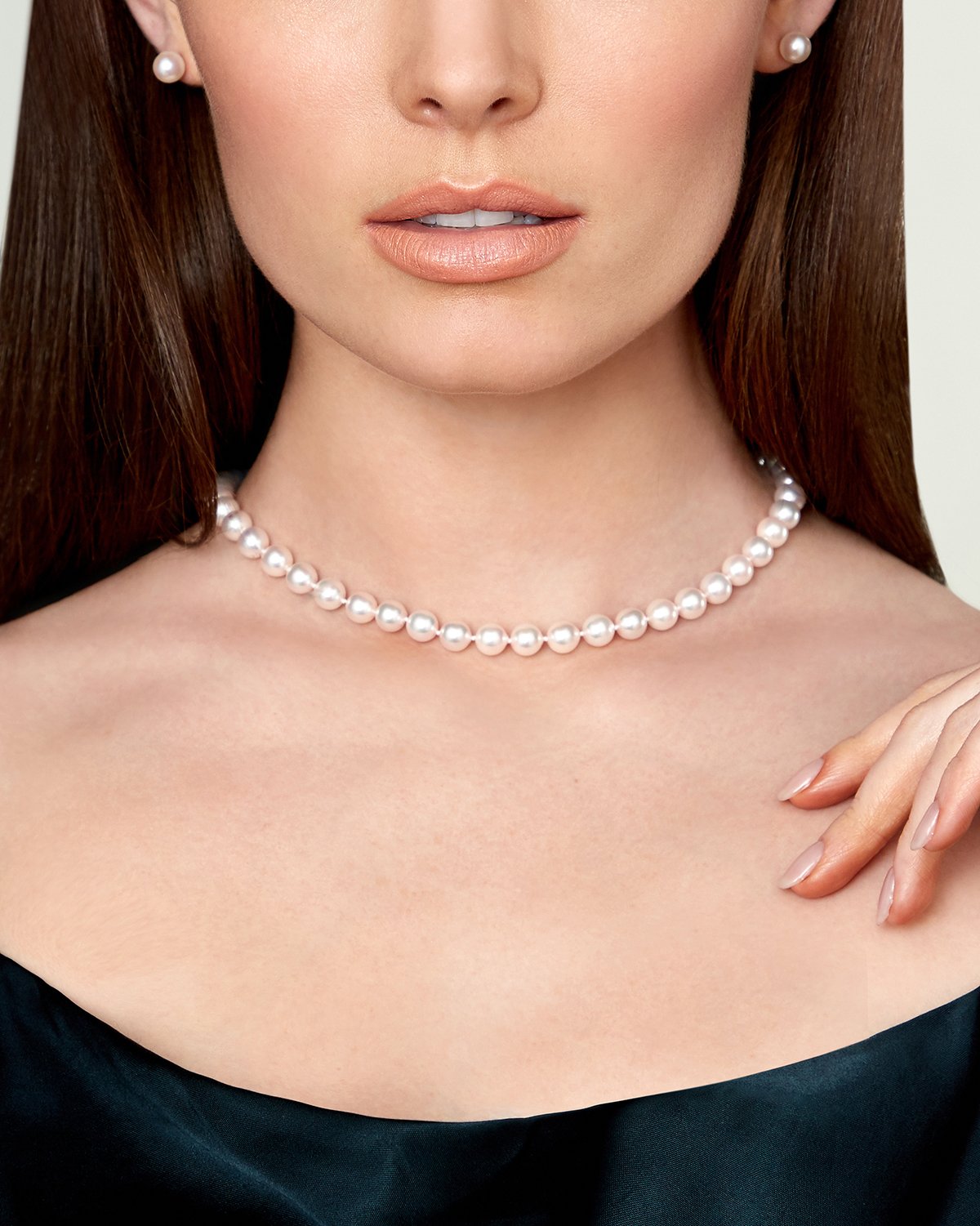 7 5 8 0mm Japanese Akoya White Choker Length Pearl Necklace AAA Quality