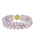 6.5-7mm Pink Freshwater Double Pearl Bracelet - AAA Quality - Model Image