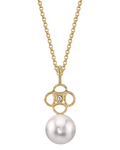 14K Gold Akoya Pearl & Diamond Lacy Pendant