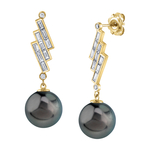 Tahitian South Sea Pearl & Diamond Bowie Earrings - Model Image