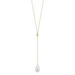 14K Gold Freshwater Pearl Tincup Lariat Necklace Pendant