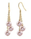 14K Gold Pink Freshwater Pearl Dangling Cluster Earrings