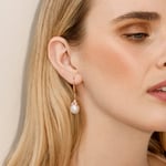 10-11mm Pink Freshwater Pearl Olive Drop Earrings - Model Image