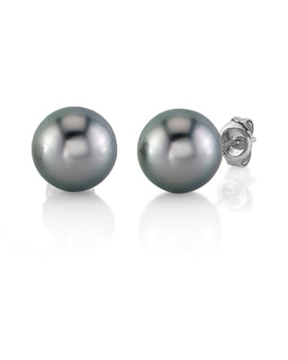 Tahitian South Sea Silver Round AAAA Pearl Stud Earrings