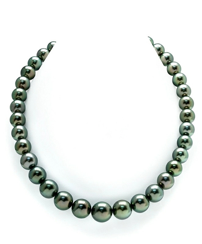 10-11.7mm Peacock Round Tahitian South Sea Pearl Necklace - Top Quality PSL Certified