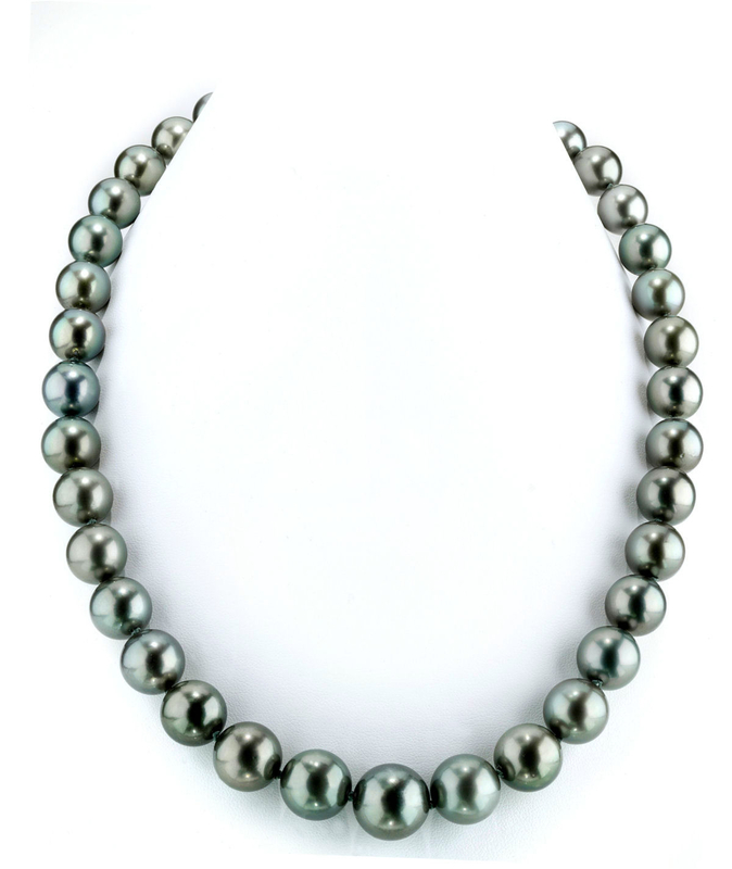 12-14.2mm Peacock Round Tahitian South Sea Pearl Necklace GIA Certified