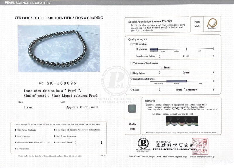 9-11.4mm Peacock Tahitian South Sea Pearl Necklace - PSL Certified - Secondary Image