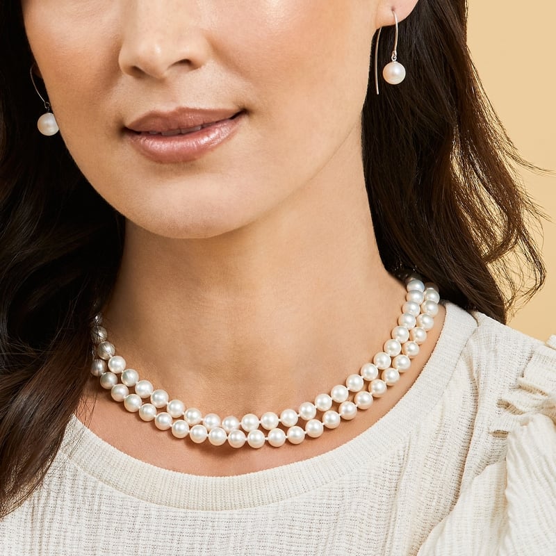 Double Row Pearl Necklace with Antique Diamond Clasp