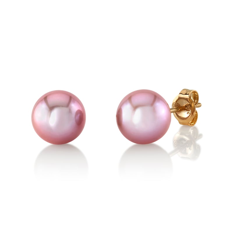 8mm Pink Freshwater Round Pearl Stud Earrings