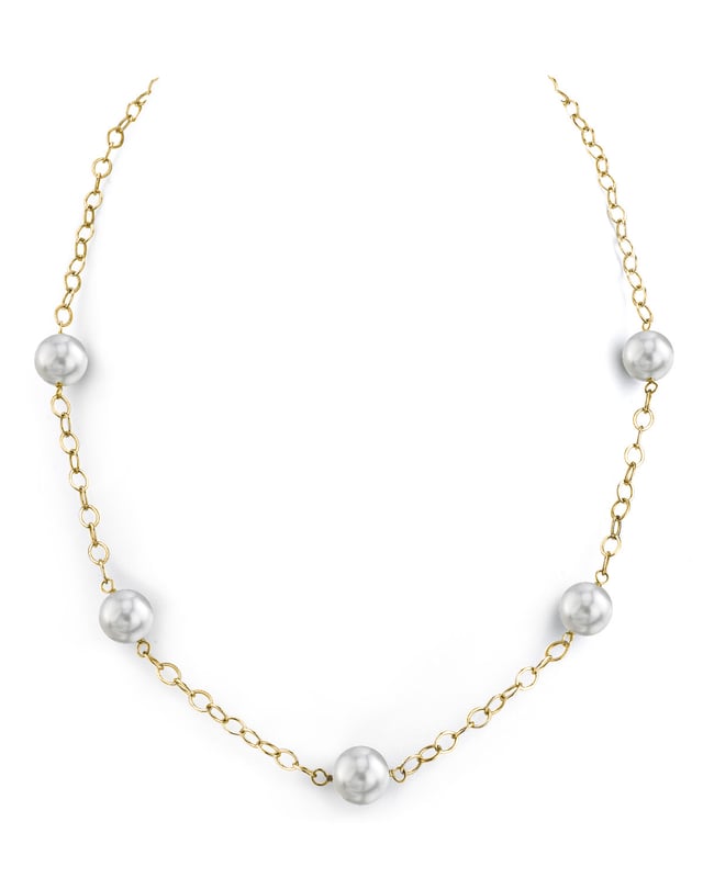 White South Sea Round Pearl Tincup Necklace - Model Image