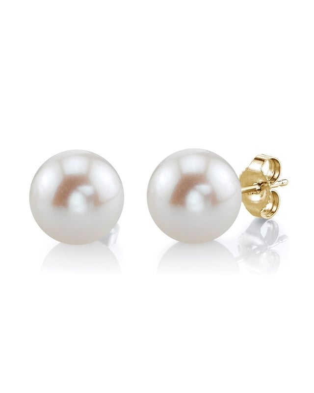 9mm White Freshwater Round Pearl Stud Earrings