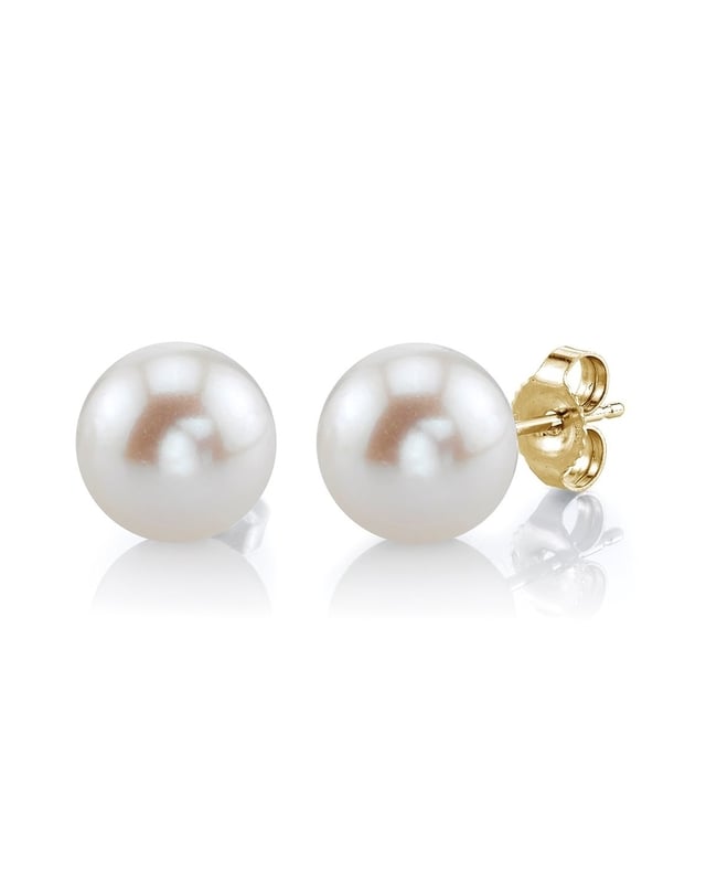 8mm White Freshwater Round Pearl Stud Earrings