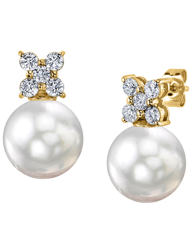 White South Sea Pearl & Diamond Dahlia Earrings