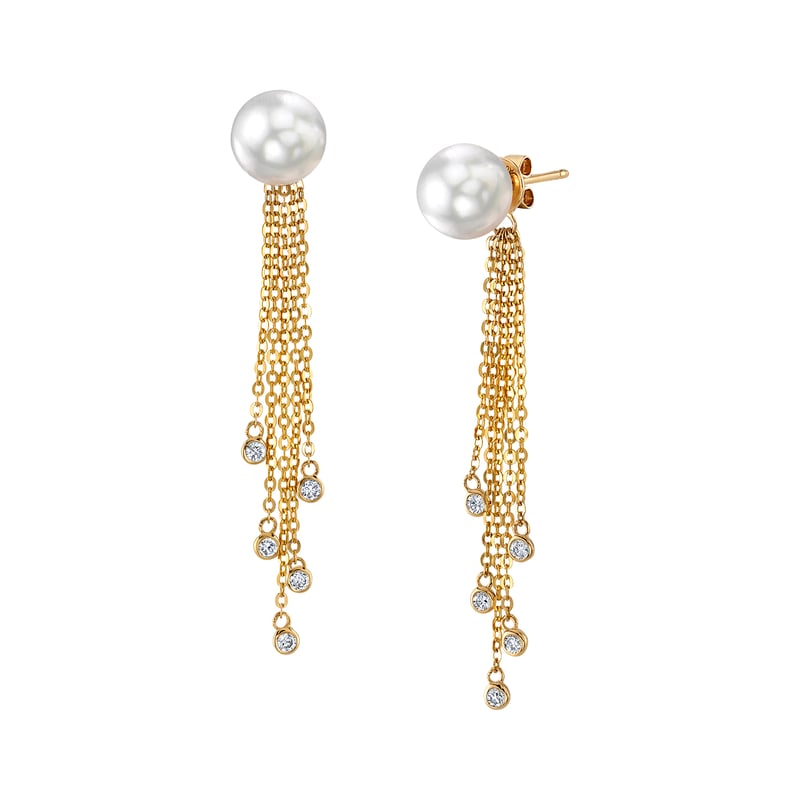 White South Sea Pearl Threader Diamond Double Tear Earrings