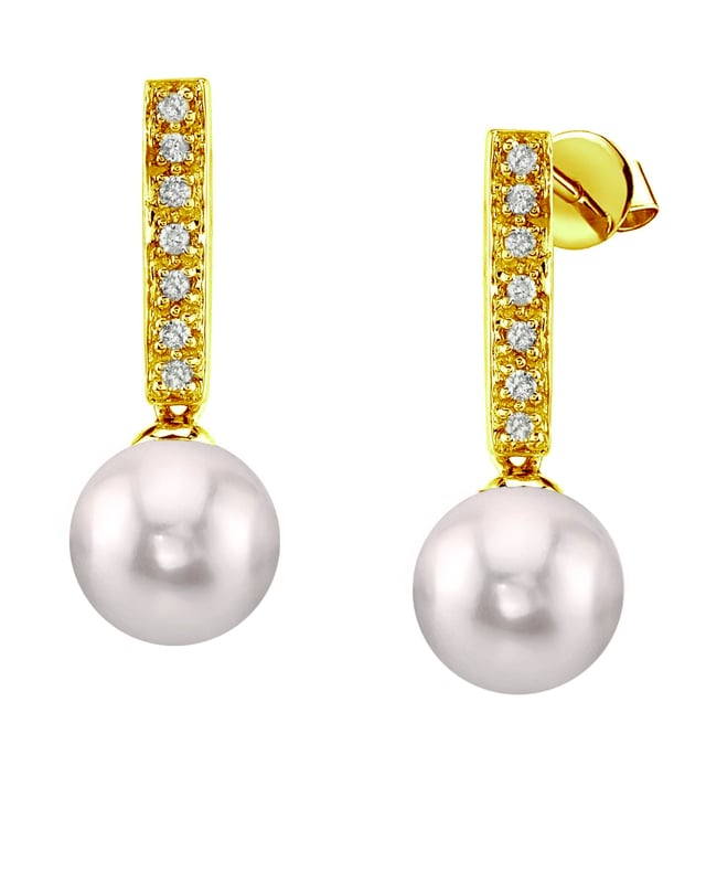 Akoya Pearl Dangling Diamond Earrings- Choose Your Pearl Color