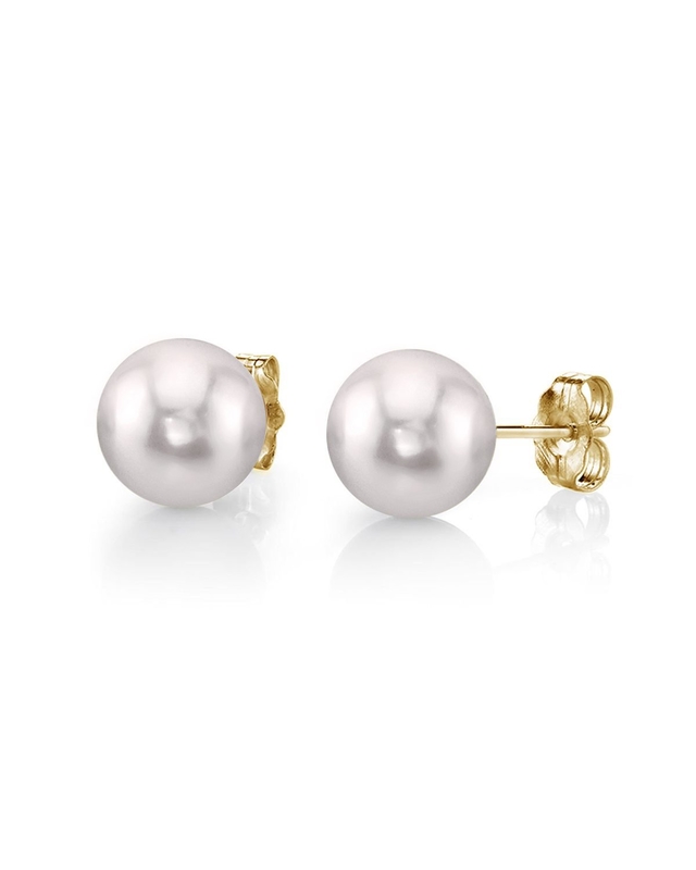 9.0-9.5mm White Akoya Round Pearl Stud Earrings