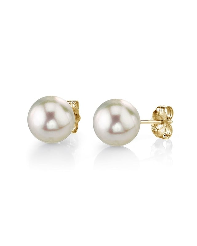 7.0-7.5mm White Akoya Round Pearl Stud Earrings