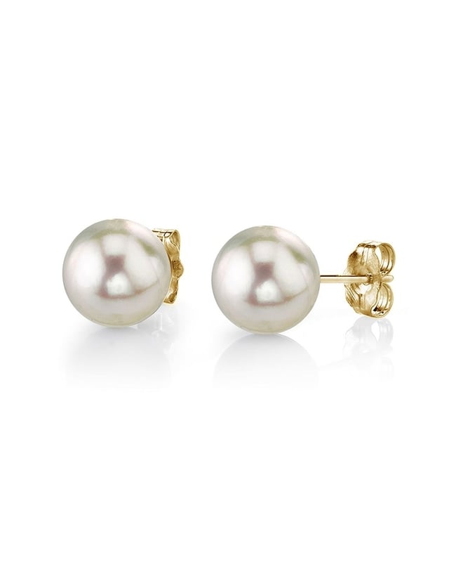 7.5-8.0mm White Akoya Round Pearl Stud Earrings