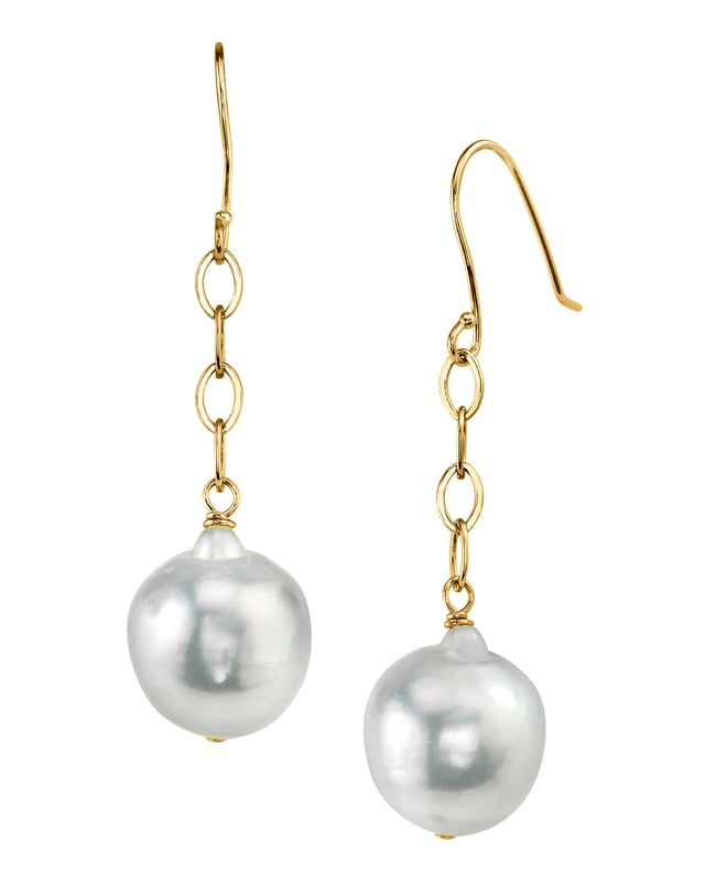 White Akoya Baroque Pearl Dangling Tincup Earrings