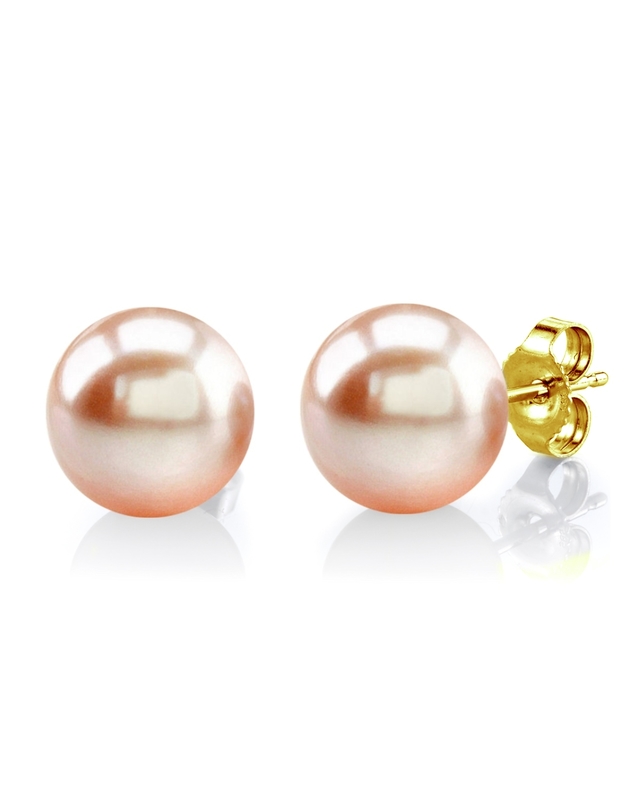10mm Peach Freshwater Round Pearl Stud Earrings