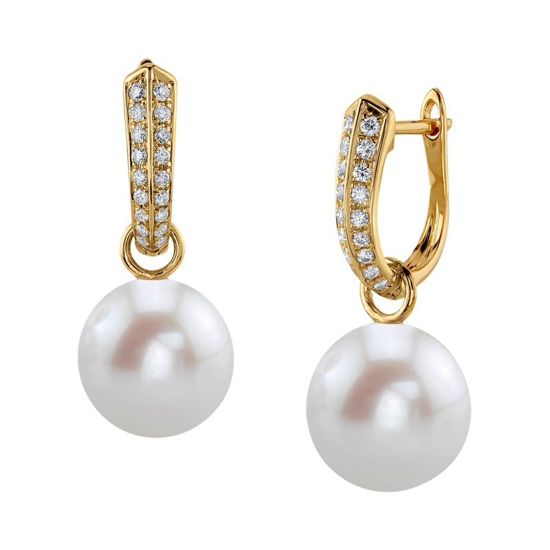 14K Gold White Freshwater Pearl & Diamond Charlie Earrings