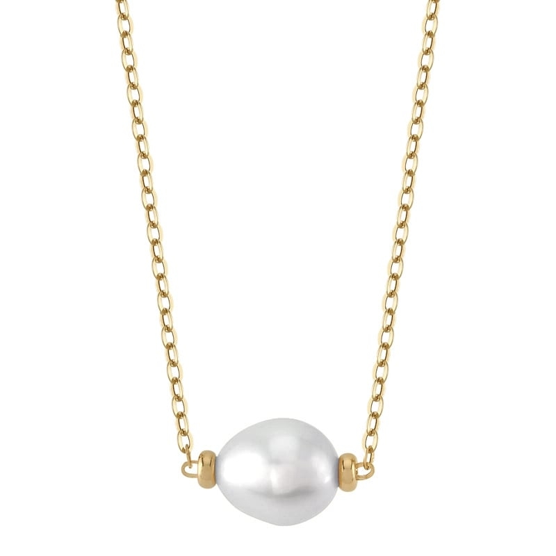 14K Gold White Freshwater Pearl and Chain Eliana Necklace