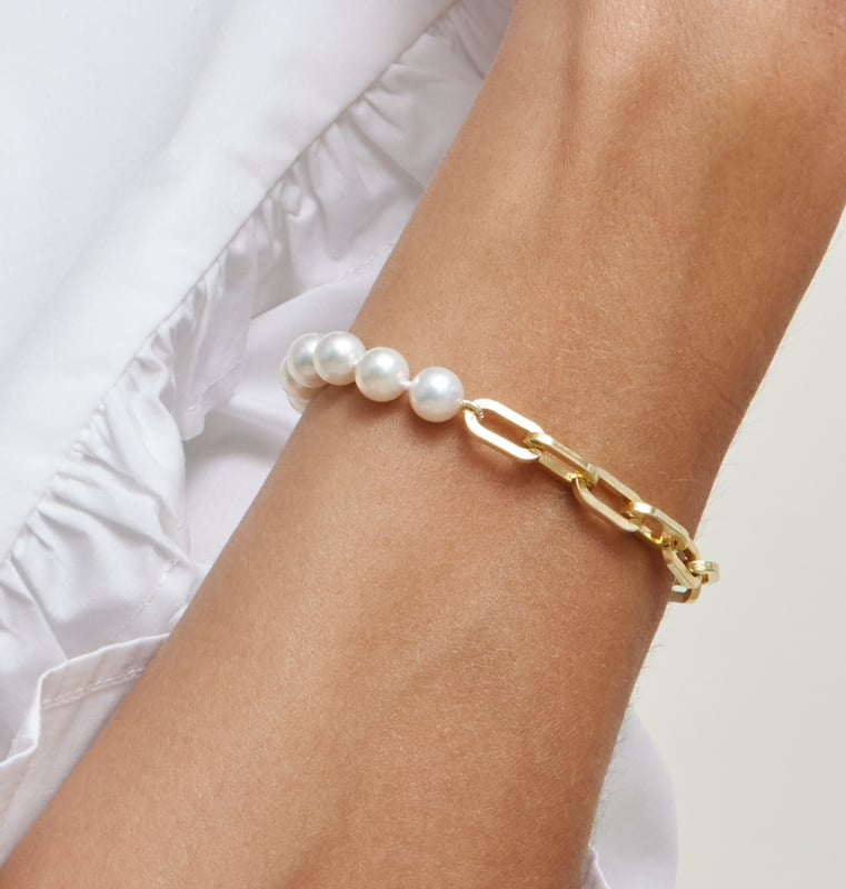 Amazon.com: Majorica Sterling Silver Gold Plated Bracelet for Women with  Organic Pearl, 8mm Round White Pearl, 7.4