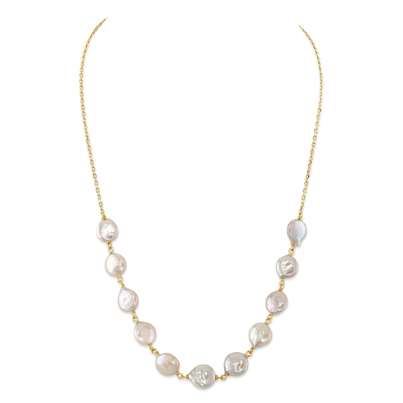 White Freshwater Cultured Coin Pearl Emery Necklace for Women