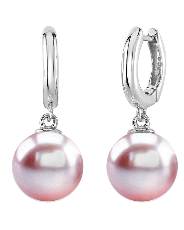 14K White Gold Pink Tourmaline with Natural Pink Baroque Pearl Earrings