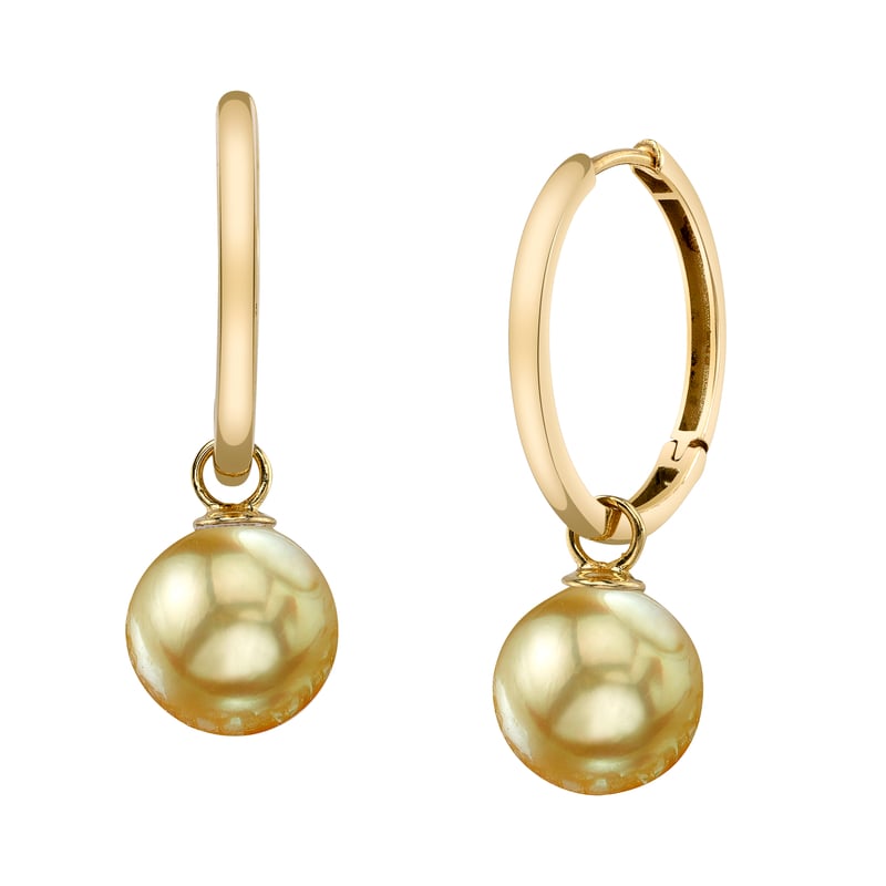 14K Gold Golden South Sea Pearl Hoop Galilea Earrings