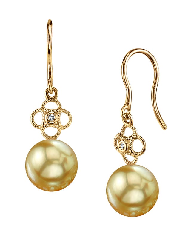 Golden South Sea Pearl & Diamond Lacy Earrings