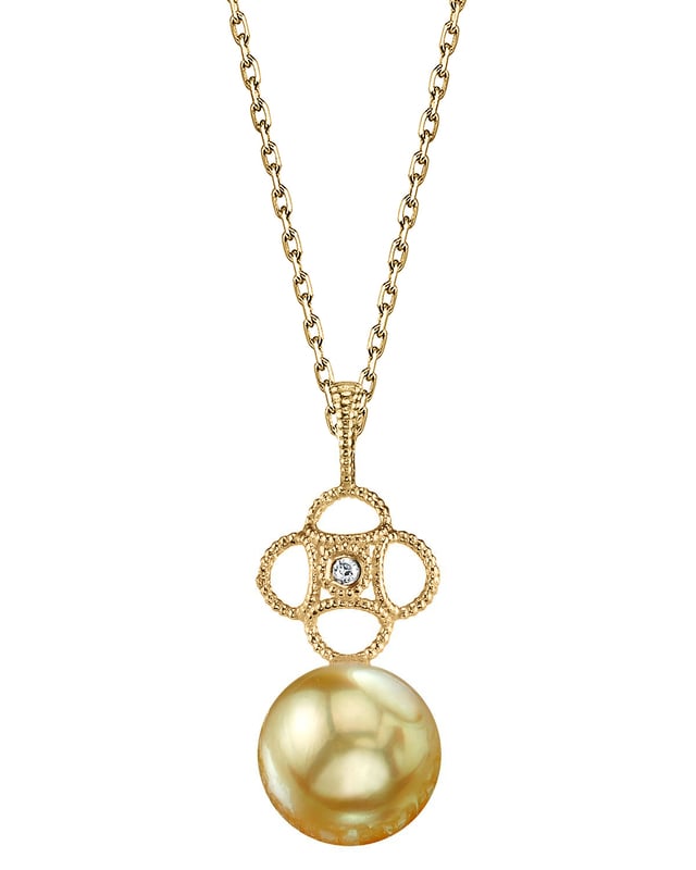 Golden South Sea Pearl & Diamond Lacy Pendant