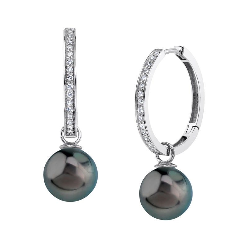 14K Gold Tahitian South Sea Pearl & Diamond Hoop Julia Earrings