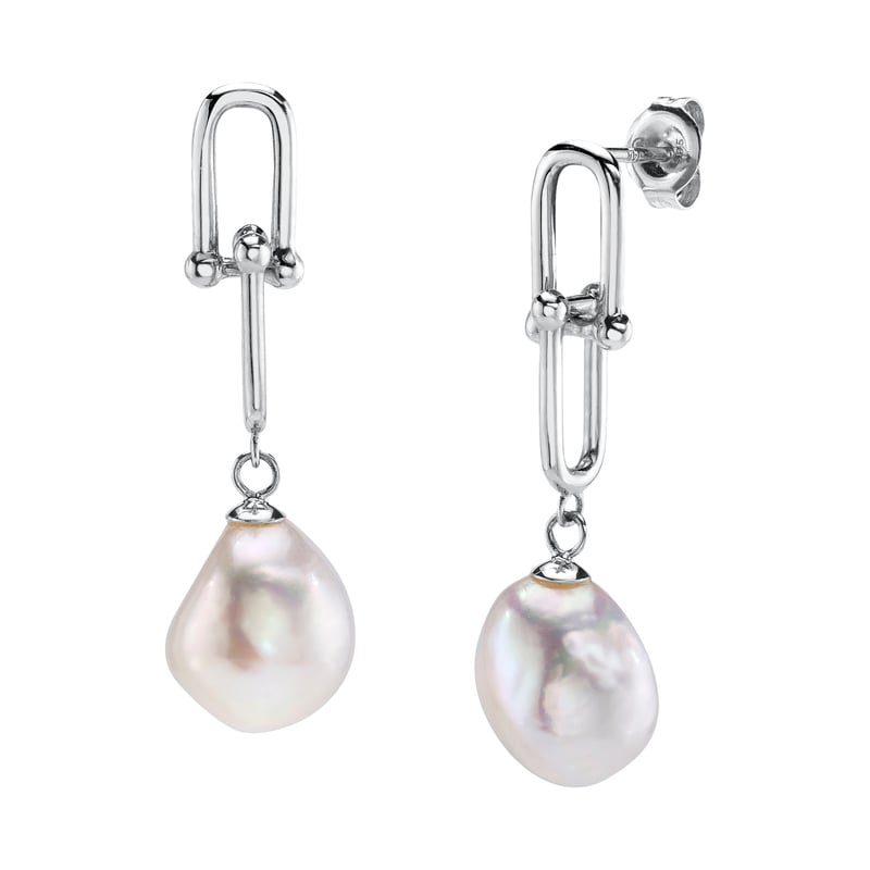 White Freshwater Baroque Pearl Kira Earrings