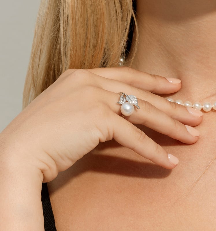 South Sea Pearl & Diamond Eva Ring - Model Image