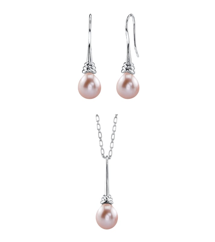 Pink Freshwater Drop Pearl Denise Pendant and Earring Set