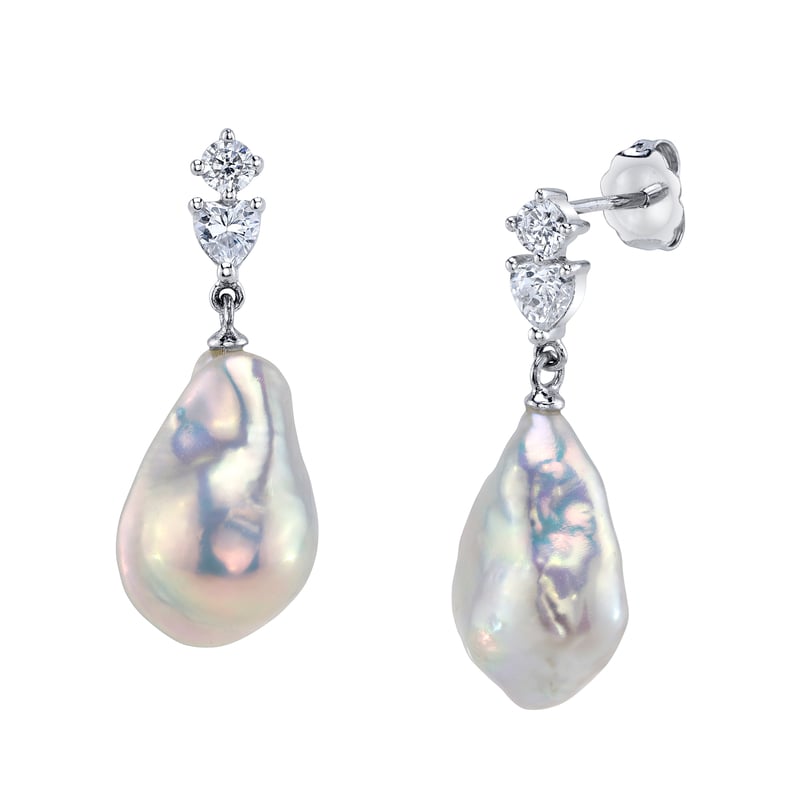 White Freshwater Baroque Pearl Precious Earrings