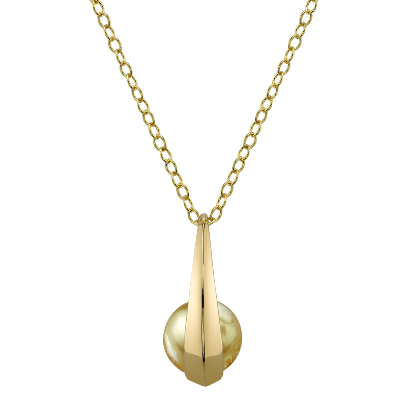 14K Gold Golden South Sea Pearl Regina Pendant