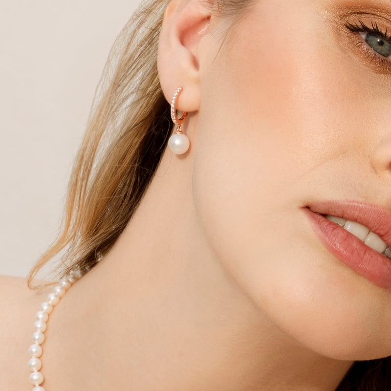 Freshwater Pearl Rose Gold Plated Zara Earrings - Model Image