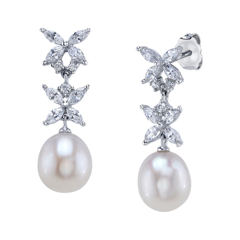 White Freshwater Pearl Sparkle Earrings