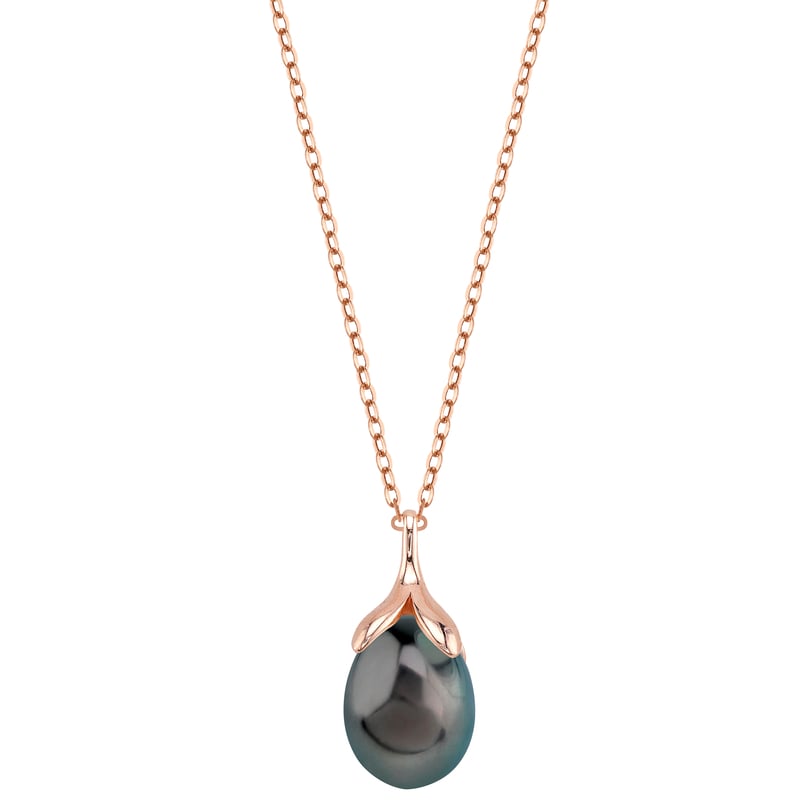 10-11mm Tahitian South Sea Pearl Rose Gold Plated Olive Pendant