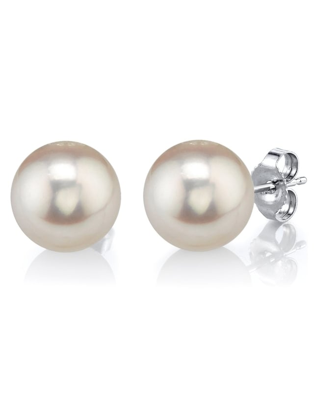 Classic Half-Round Pearl Earrings (13-14mm) - White Pearl