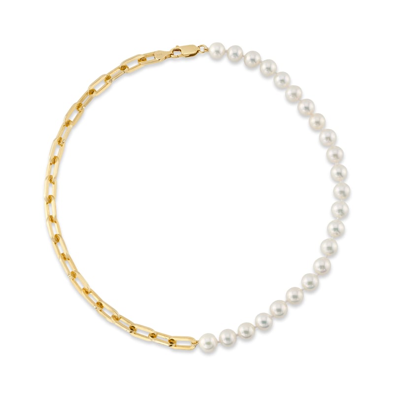 7mm White Freshwater Oscar Pearl & Chain Necklace - Model Image