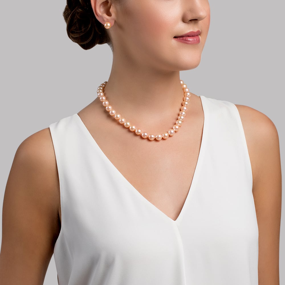 11-12mm Peach Freshwater Pearl Necklace - AAA Quality