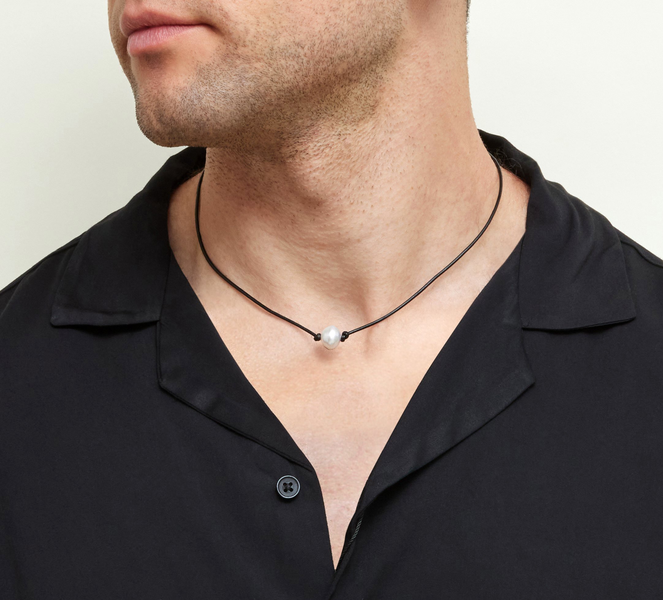 White South Sea Baroque Pearl Leather Necklace for Men