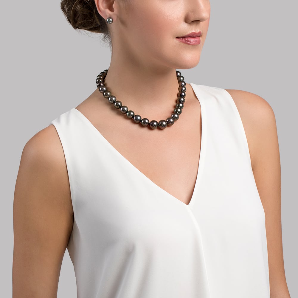 11-14mm Peacock Tahitian South Sea Pearl Necklace - AAA Quality