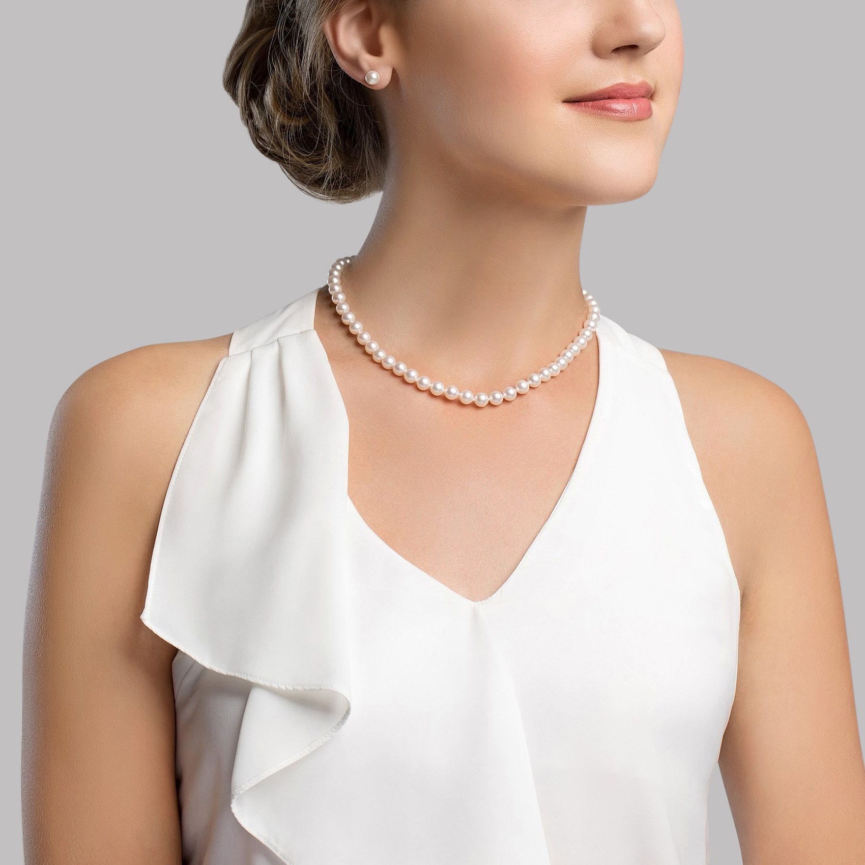 6.5-7.0mm Japanese Akoya Pearl Necklace & Earrings