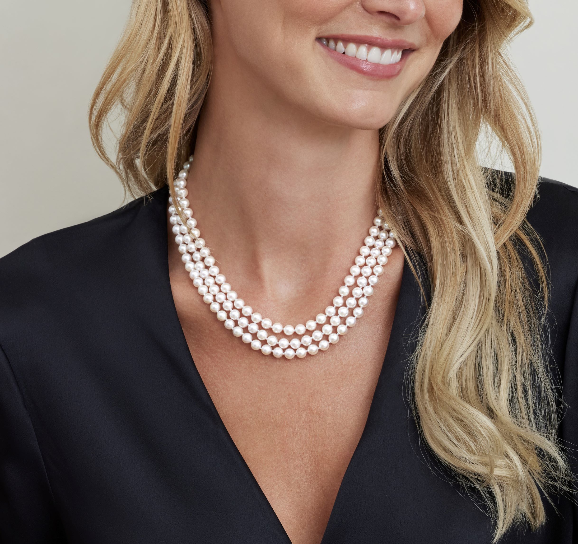 Triple Strand White Akoya Pearl Necklace