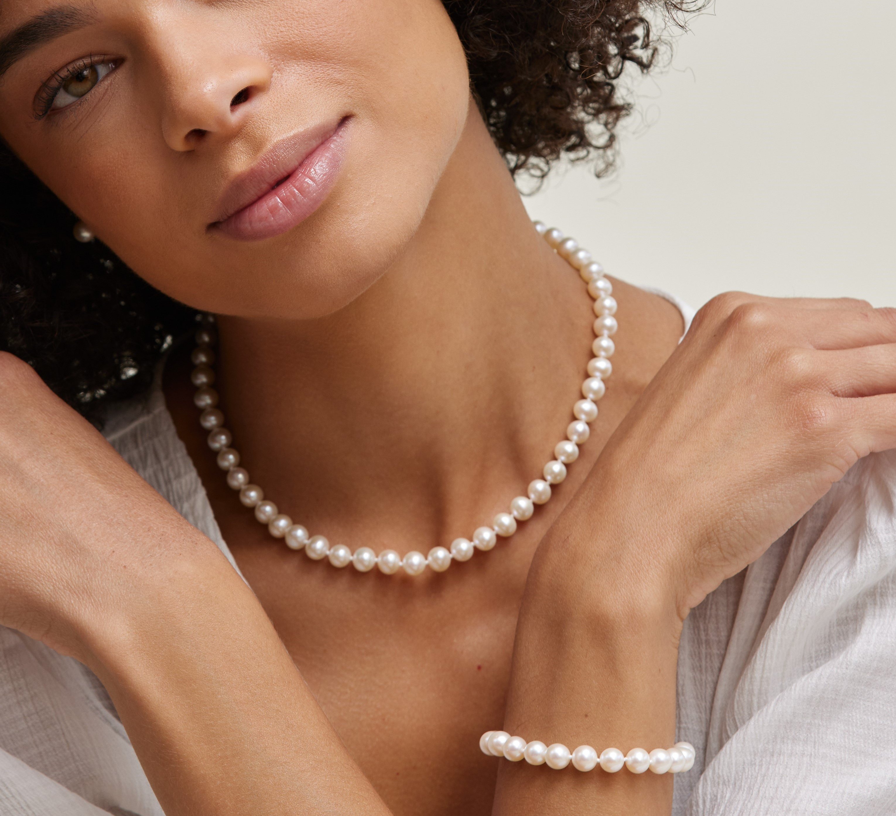 7.0-7.5mm White Freshwater Pearl Necklace, Bracelet & Earrings